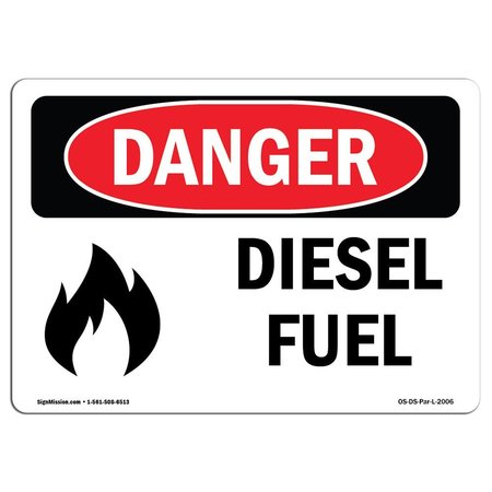 SIGNMISSION Safety Sign, OSHA Danger, 18" Height, 24" Width, Rigid Plastic, Diesel Fuel, Landscape OS-DS-P-1824-L-2006